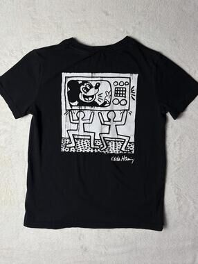 H&M Keith Haring Disney Mickey Mouse T-Shirt Kids Size 8/10 Black Pop Art